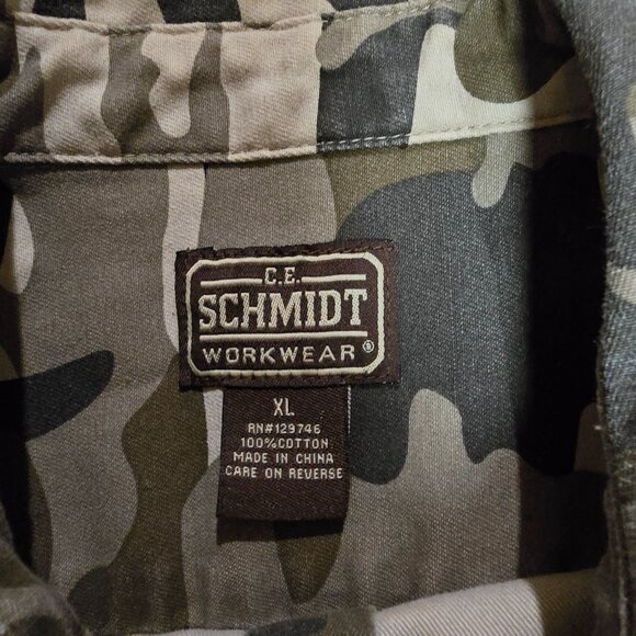 C.E. Schmidt Workwear Camo Fray Edge Sleeveless Button Up Shirt Vest Green Sz XL - Picture 7 of 9